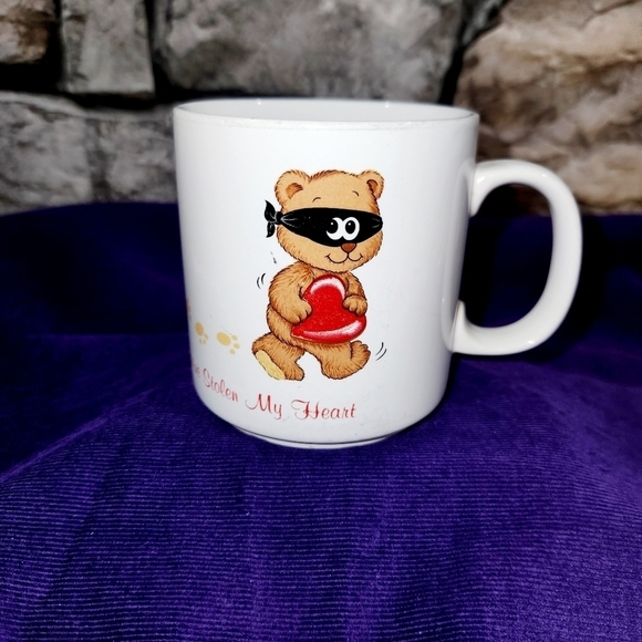 Russ 80s Mug Bear Valentine Stolen Heart Cute Sweetheart Coffee Mug Tea Vintage - Picture 1 of 8